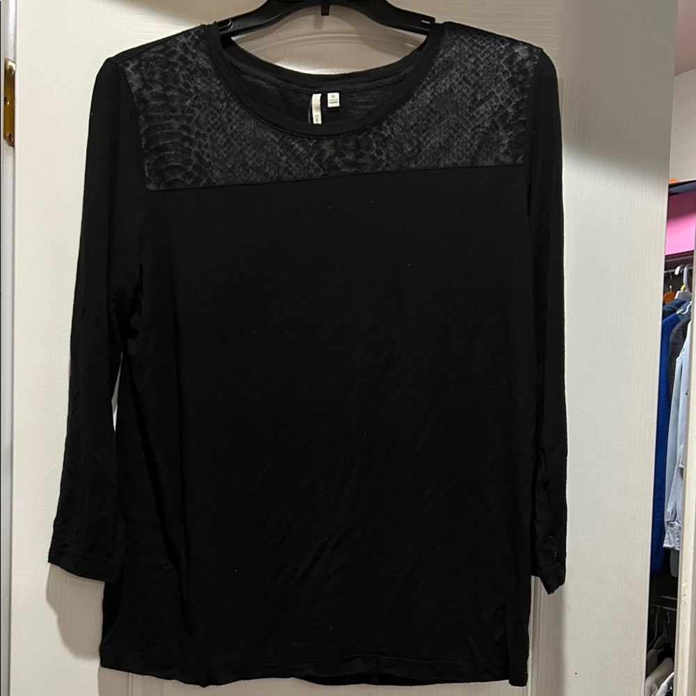 Calvin Klein Jeans Black Long Sleeve Top with Lace Detail